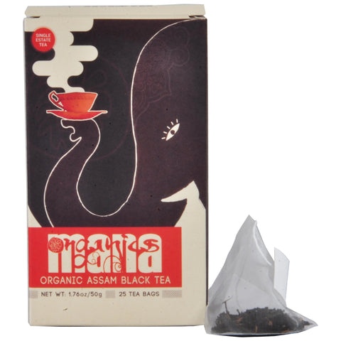 Mana Organics Organic Black Tea Bags Box with pyramid tea bag